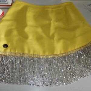 Stunning PHILLIPP PLEIN yellow mini skirt crystal fringe